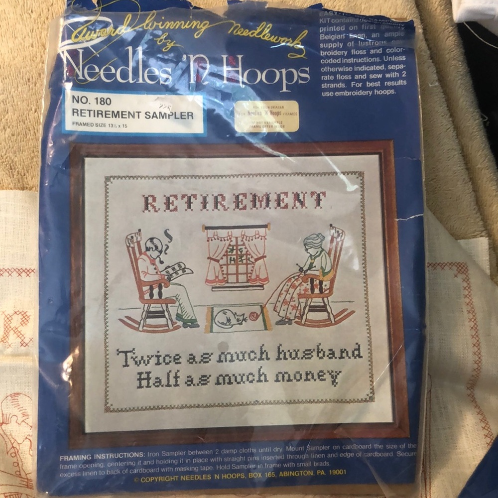 Vintage Needles N Hoops Printed Crosstitch Kit 180 Retirement Sampler